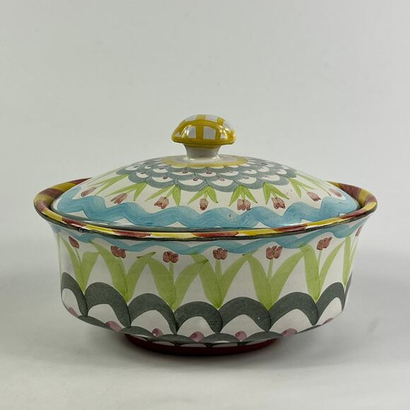 Vintage MacKenzie-Childs King Ferry Chowder Bowl With Lid 7"x5"x5" Terracotta - Picture 1 of 16